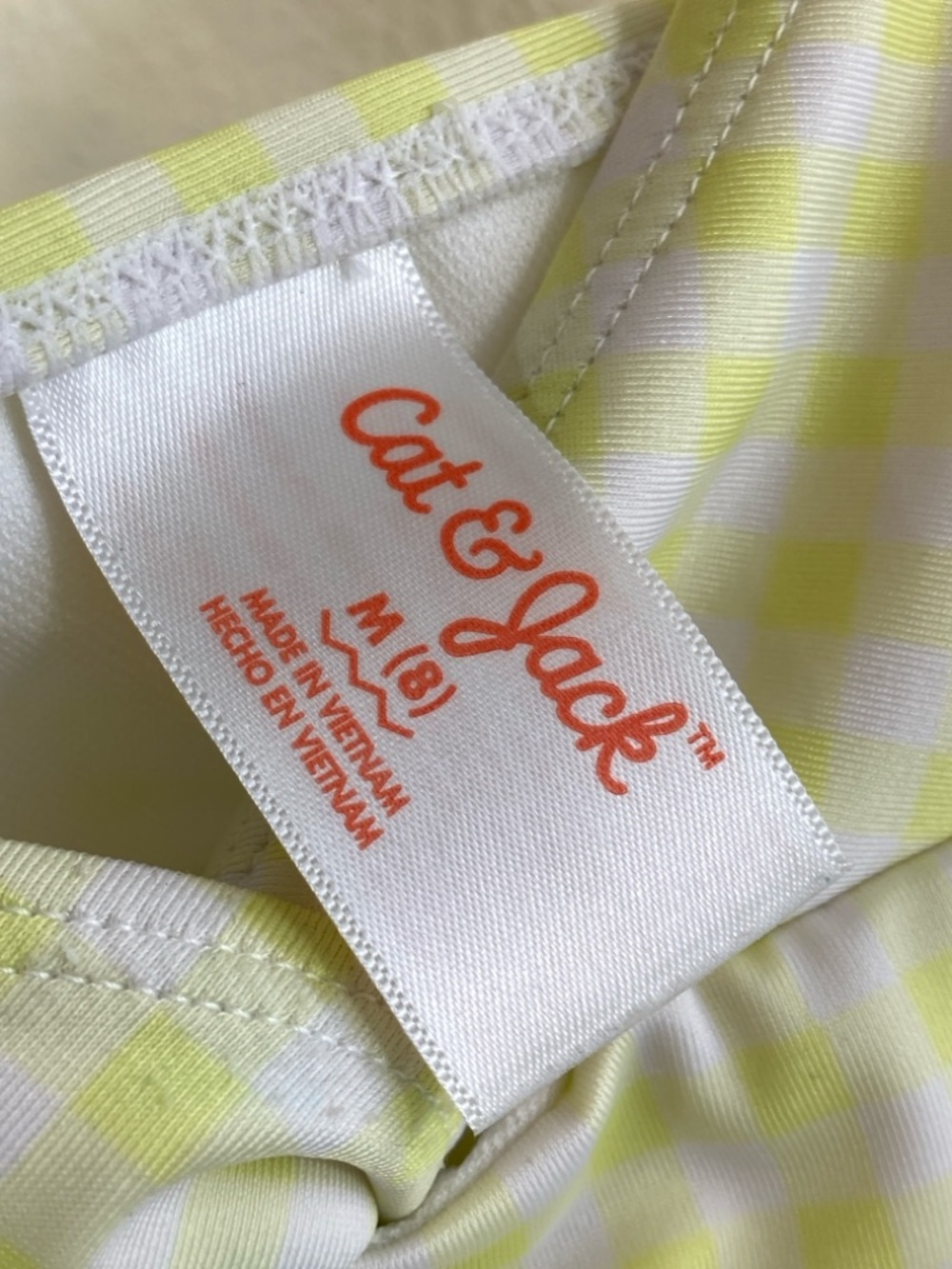 Cat & Jack Yellow White Gingham One-Piece Swimsuit Twist Front - Picture 3 of 8